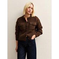 New Look Flap Pocket Knitted Bomber Jacket - Brown