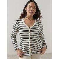 The Very Collection Curve Stripe Rib Button Through Top - Multi