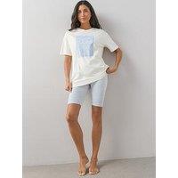 The Very Collection Longline Sunday Morning Club Tshirt With Cycling Short Pyjama Set