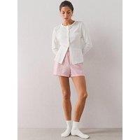 The Very Collection Long Sleeve Pointelle Top And Gingham Short Pyjama Set - White/Pink