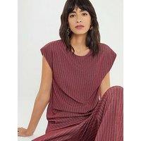 River Island Short Sleeve Pinstripe Tie Top - Red