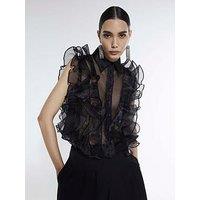 River Island Ruffle Blouse - Black