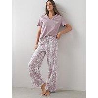 The Very Collection V Neck Lifes A Picnic Tshirt And Floral Wide Leg Bottom Pyjama Set