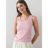 The Very Collection Ribbed Vest And Printed Aop Wide Leg Bottom Pyjama Set - Pink