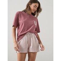 The Very Collection Embroided Palm T-Shirt And Short Pyjama Set