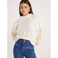 River Island Knitted Pointelle Bow Back Jumper - White
