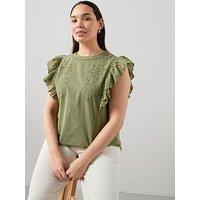 The Very Collection Curve Frill Sleeve Cutwork Top