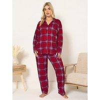 Yours Curve Soft Touch Check Button Pyjama Set - Red