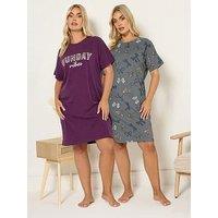 Yours Curve 2 Pack Sunday Vibes Sleeptee And Nightdress - Red