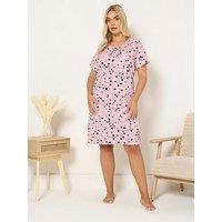 Yours Curve Hearts Stars Placket Nightdress - Pink