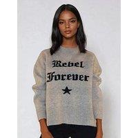 Religion Rebel Forever Crew Neck Slogan Jumper - Grey
