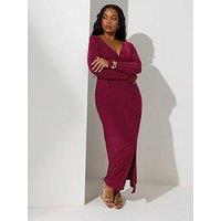 Yours Curve Long Sleeve Knot Maxi Dress - Red