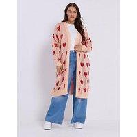Yours Curve Midi Argyle Heart Cardigan - Pink