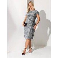 Yours Curve Sequin Velvet Cap Sleeve Shift Dress - Grey