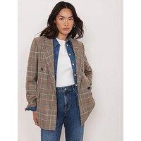 Mint Velvet Neutral Graphic Check Blazer - Beige