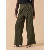 Pixiegirl Petite Metal Zip Wide Leg Trouser - Green