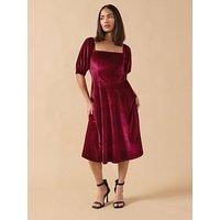 Pixiegirl Petite Velour Fit And Flare Dress - Red