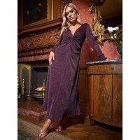 Yours Curve Metallic Twist Front Maxi Dress - Red