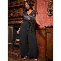 Yours Curve 2 In 1 Sequin Jumpsuit - Black
