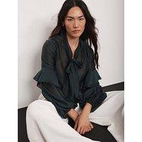 Mint Velvet Sheer Bow Neck Blouse - Green