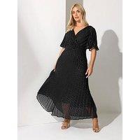 Yours Curve Metallic Pleated Wrap Dress - Black