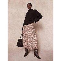 Mint Velvet Snake Pintuck Midi Skirt - Brown