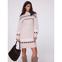 Mint Velvet Neutral Fair Isle Mini Dress - Beige