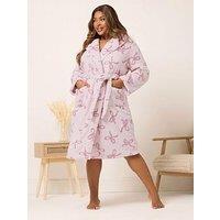 Yours Curve Fluffy Bows Shawl Collar Robe - Pink