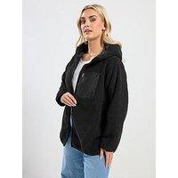 Yours Curve Hooded Nylon Pocket Fleece - Black