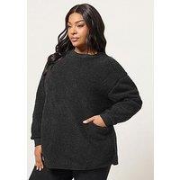 Yours Curve Crew Neck Borg Fleece Jumper - Black