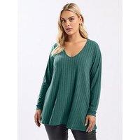 Yours Curve Long Sleeve Ribbed Swing T-Shirt - Blue