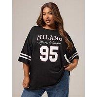 Yours Curve Placement Varsity 95 Boxy T-Shirt - Black