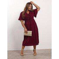 Yours Curve Velvet Midi Bow Dress - Red