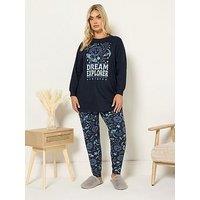Yours Curve Dream Explorer Cuffed Pyjama Set - Blue