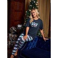 Yours Curve Cosy Nights Cuffed Pyjama Set - Blue