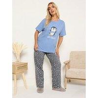 Yours Curve Just Chillin' Wide Leg Pyjama Set - Blue