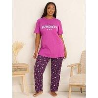Yours Curve Slow Sunday Wide Leg Pyjama Set - Pink