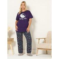 Yours Curve Koalaty Time Wide Leg Pyjama Set - Purple