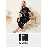 Yours Curve Sparkle Shine Wide Leg Pyjama Set - Black