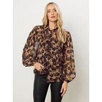 Long Tall Sally Tortoise Shell Pintuck Blouse - Natural