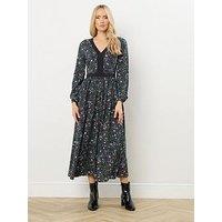 Long Tall Sally Ditsy Floral Lace Midi Dress - Black