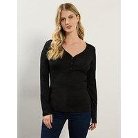 Long Tall Sally Sleeve Rib Henley Top - Black