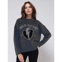 Religion Wild Heart Crew Neck Jumper - Grey