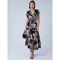 Religion Anja Wrap 2 Way Maxi Dress In Soft Floral On Black Georgette - Black