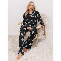 Long Tall Sally Soft Touch Stars Button Pj Set - Black