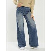 Long Tall Sally Mid Wash Palazzo Jean 34" - Blue