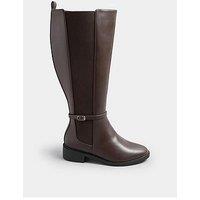 Yours Extra Wide Fit Elastic Riding Boot - Brown