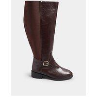 Yours Extra Wide Fit Buckle Stretch Knee Boot - Brown