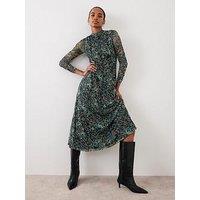 Mint Velvet Floral Print Mesh Midi Dress - Green