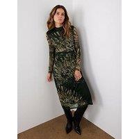 Mint Velvet Abstract Print Mesh Midi Dress - Gold